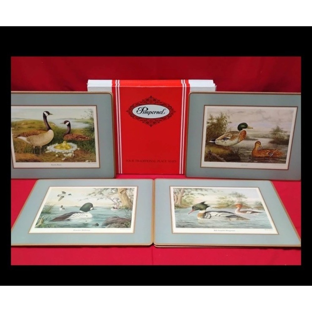 Vintage Pimpernel Set of Four Traditional Ducks Wild Fowl Place Mats Cork Back